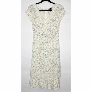 H&M Midi Floral Dress Cream Size 6
